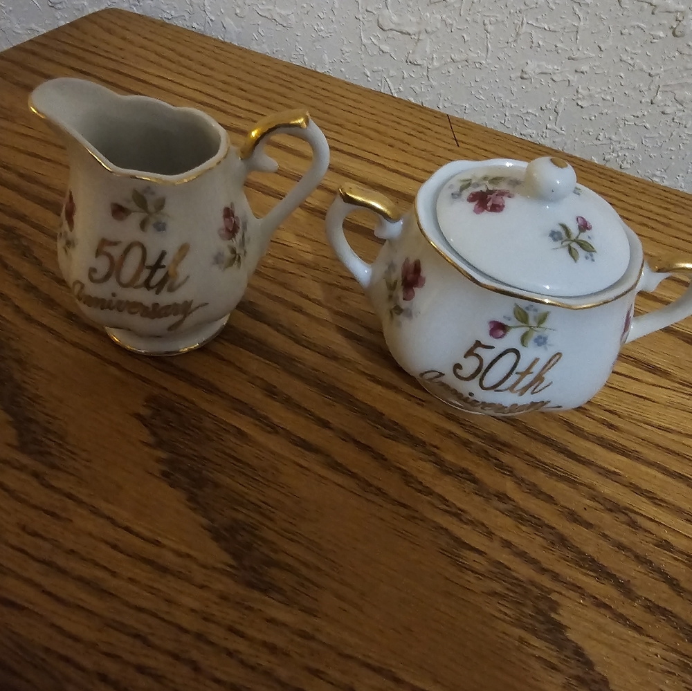 Norcrest 50th Anniversary Individual Size Sugar and Creamer!